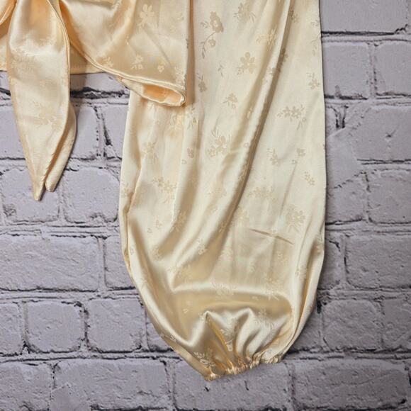 Audrey 3 1 Silky Chinoiserie Chinese Floral Pattern Balloon Sleeve Crop Top Sm - Picture 5 of 10